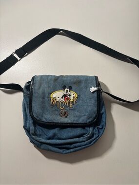 90s Disney Mickey blue Denim Crossbody Bag well loved condition